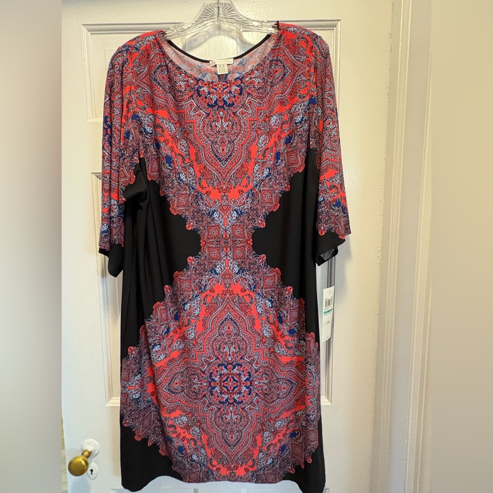 London Times Coral and Navy Dress